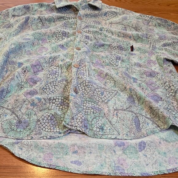Vintage 90s Gotcha Button Down Shirt Purple Green Abstract Floral Skater Medium - Picture 4 of 14